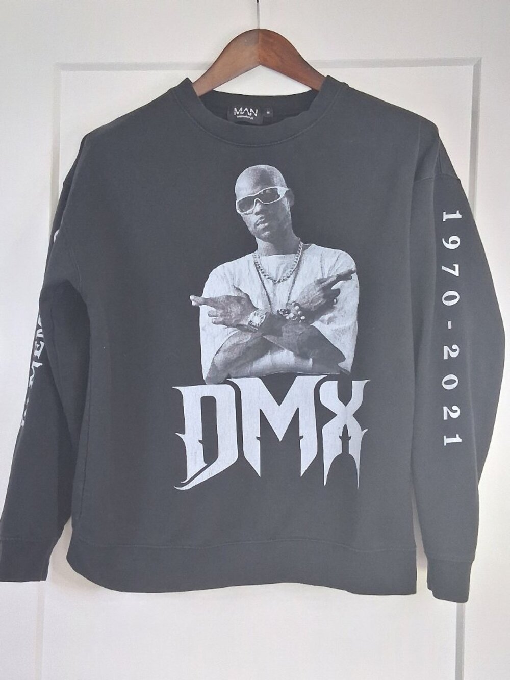 DMX BoohooMAN Sweatshirt Mens M 1970-2021 Memorial Rap Hip Hop Black Graphic